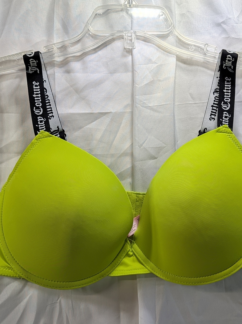 NWOT Juicy Couture Neon Lime Underwire Push-Up Bra with Branded Straps size 40C
